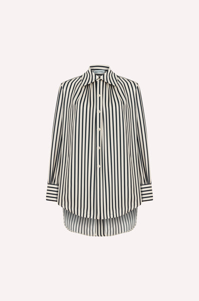 dice kayek Striped Silk Twill Shirt with Open-Back Detail NAVY STRIPE