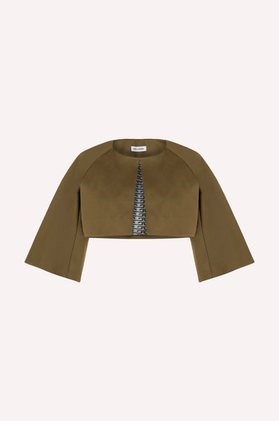 dice kayek Structured Cropped Jacket with Wide Sleeves TOBACCO