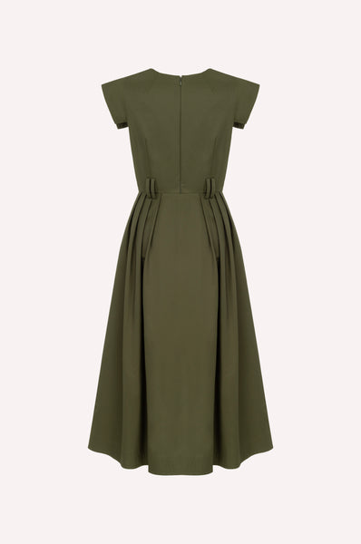 Dice Kayek Structured V-Neck Dress With Double Buckle Belt KHAKI