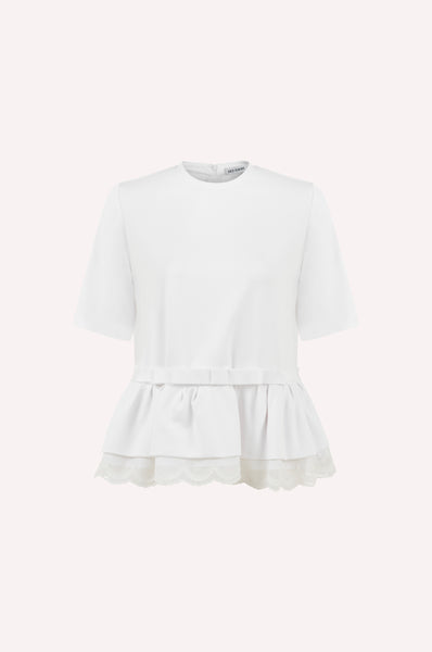 dice kayek Sweathshirt with Lace Hem and Bow Detail WHITE