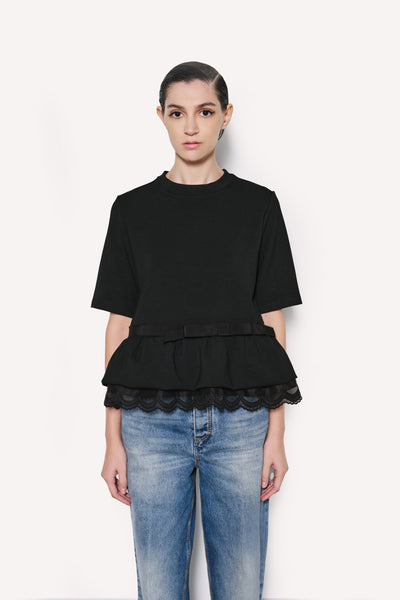 Dice Kayek Sweatshirt With Lace Hem And Bow Detail BLACK