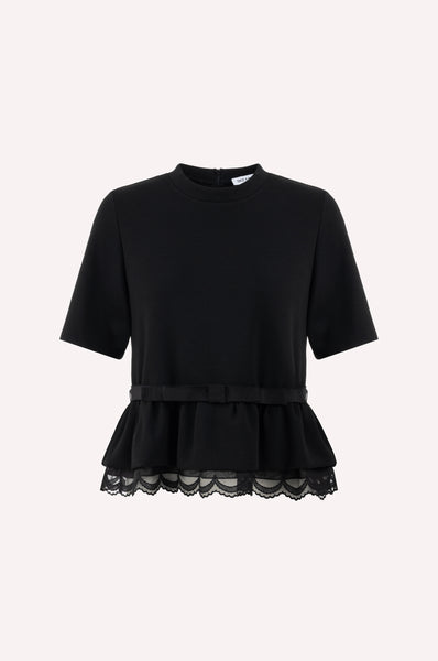 dice kayek Sweatshirt with Lace Hem and Bow Detail BLACK