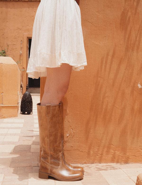 Dico Copenhagen Ann Gaucho Boot In Dark Tan Escovado Leather