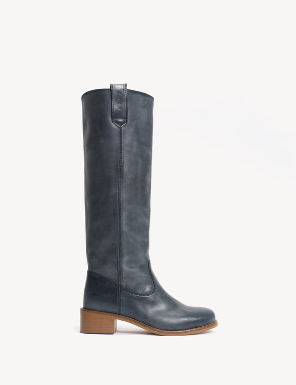 dico copenhagen Ann Gaucho Boot In Indigo Blue Escovado Leather