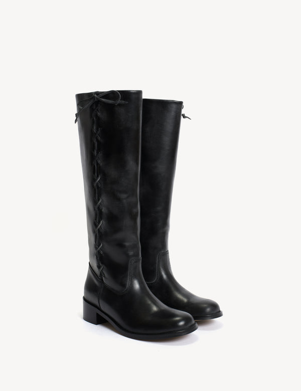 Dico Copenhagen Ann Gaucho Boot With Laces In Black Escovado Leather