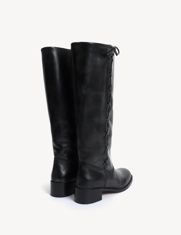 Dico Copenhagen Ann Gaucho Boot With Laces In Black Escovado Leather