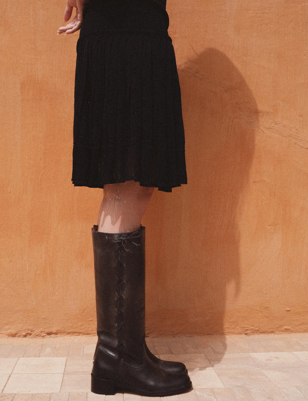 Dico Copenhagen Ann Gaucho Boot With Laces In Black Escovado Leather