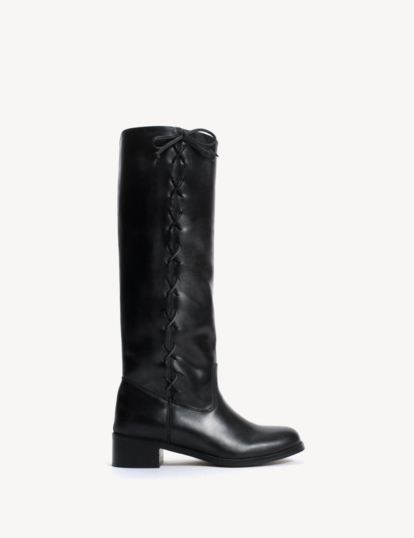 dico copenhagen Ann Gaucho Boot With Laces In Black Escovado Leather