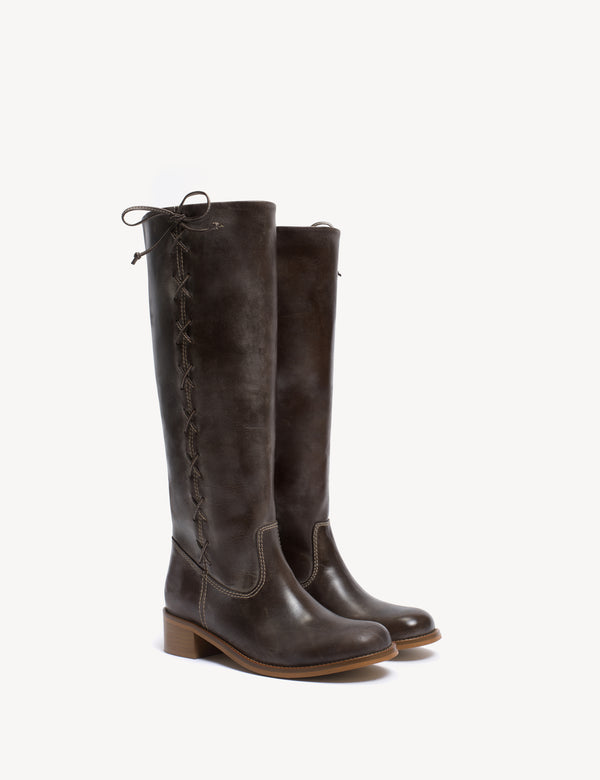 Dico Copenhagen Ann Gaucho Boot With Laces In Dark Brown Escovado Leather