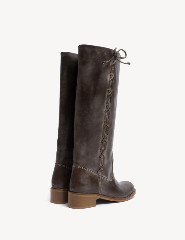 Dico Copenhagen Ann Gaucho Boot With Laces In Dark Brown Escovado Leather