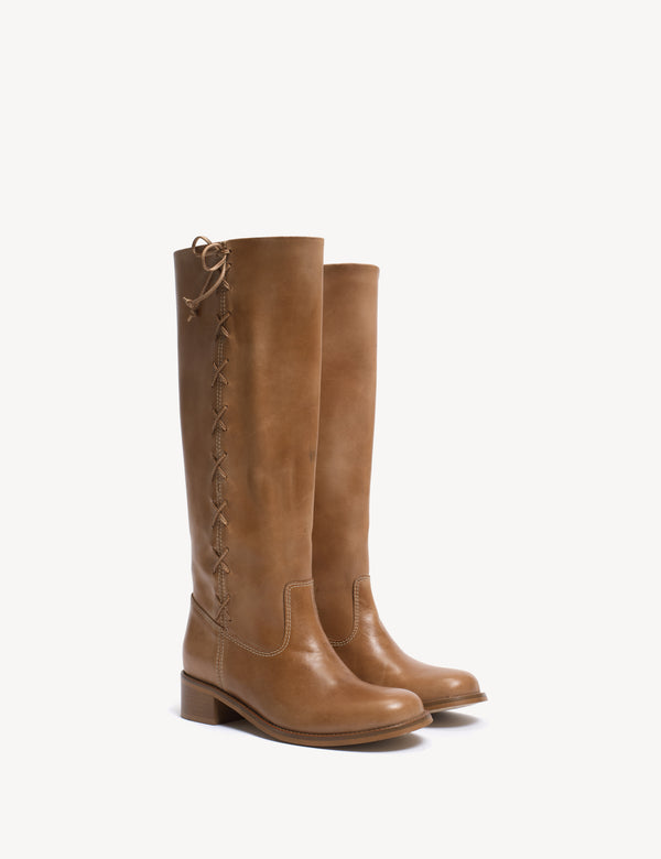 Dico Copenhagen Ann Gaucho Boot With Laces In Dark Tan Escovado Leather