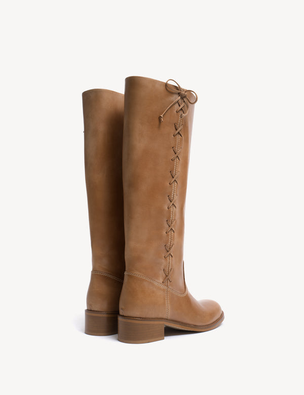 Dico Copenhagen Ann Gaucho Boot With Laces In Dark Tan Escovado Leather