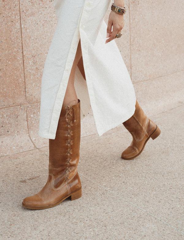 Dico Copenhagen Ann Gaucho Boot With Laces In Dark Tan Escovado Leather