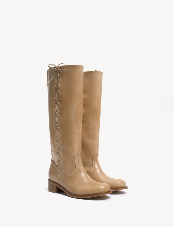 Dico Copenhagen Ann Gaucho Boot With Laces In Light Tan Escovado Leather