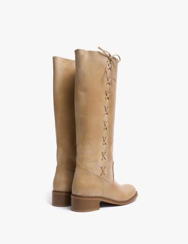 Dico Copenhagen Ann Gaucho Boot With Laces In Light Tan Escovado Leather