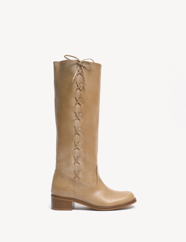 dico copenhagen Ann Gaucho Boot With Laces In Light tan Escovado Leather