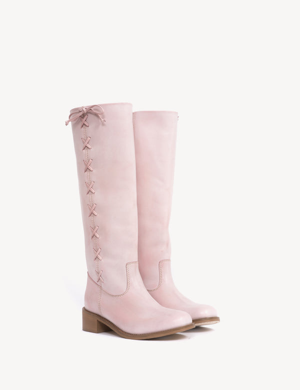 Dico Copenhagen Ann Gaucho Boot With Laces In Pink Escovado Leather