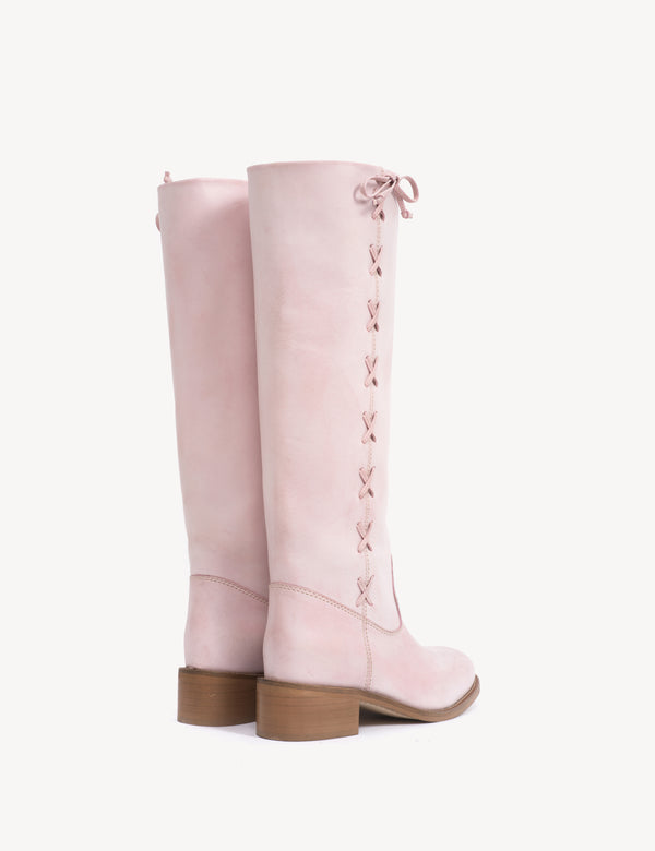 Dico Copenhagen Ann Gaucho Boot With Laces In Pink Escovado Leather