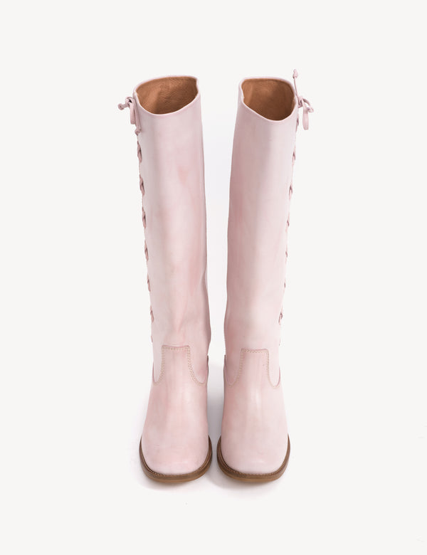 Dico Copenhagen Ann Gaucho Boot With Laces In Pink Escovado Leather