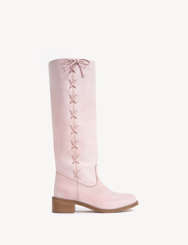 dico copenhagen Ann Gaucho Boot With Laces In Pink Escovado Leather