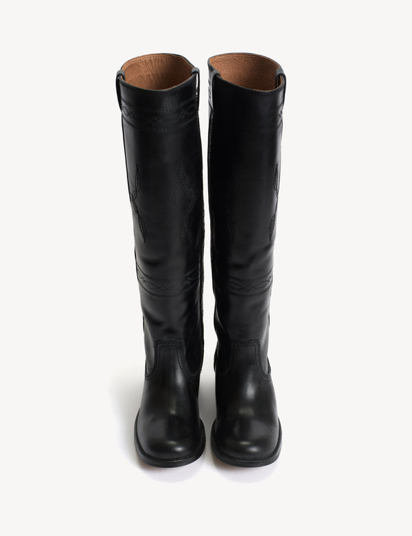 Dico Copenhagen Ann Gaucho Boot With Western Stitchings In Black Escovado Leather
