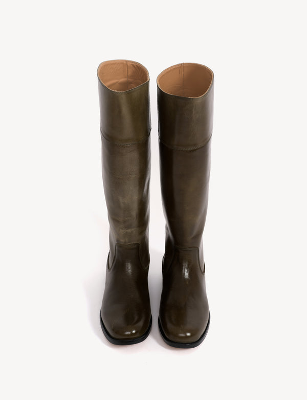 Dico Copenhagen Cavalry Boot In Army Green Escovado Leather
