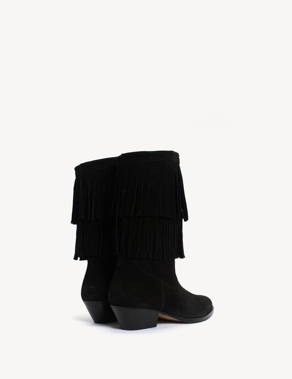 Dico Copenhagen Celina Fringes Boot In Black Calf Suede