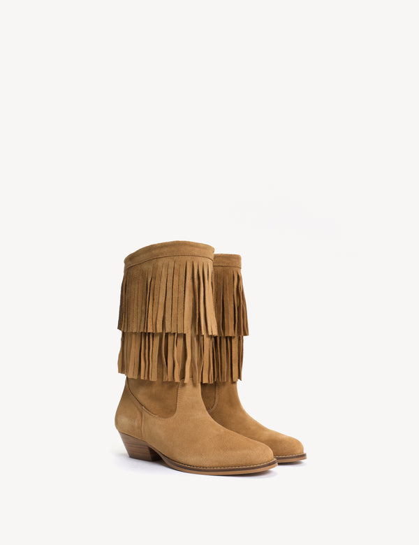 Dico Copenhagen Celina Fringes Boot In Light Tan Calf Suede