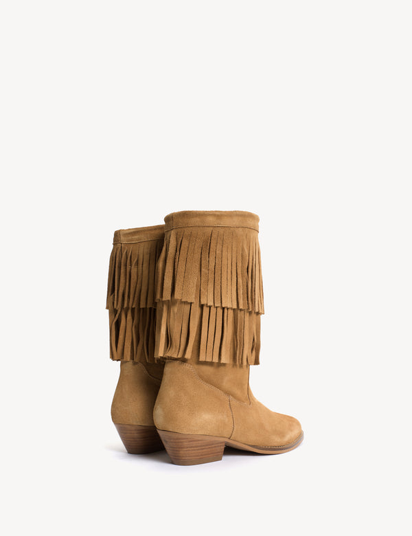 Dico Copenhagen Celina Fringes Boot In Light Tan Calf Suede