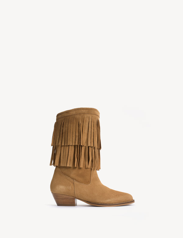 dico copenhagen Celina Fringes Boot In Light Tan Calf Suede