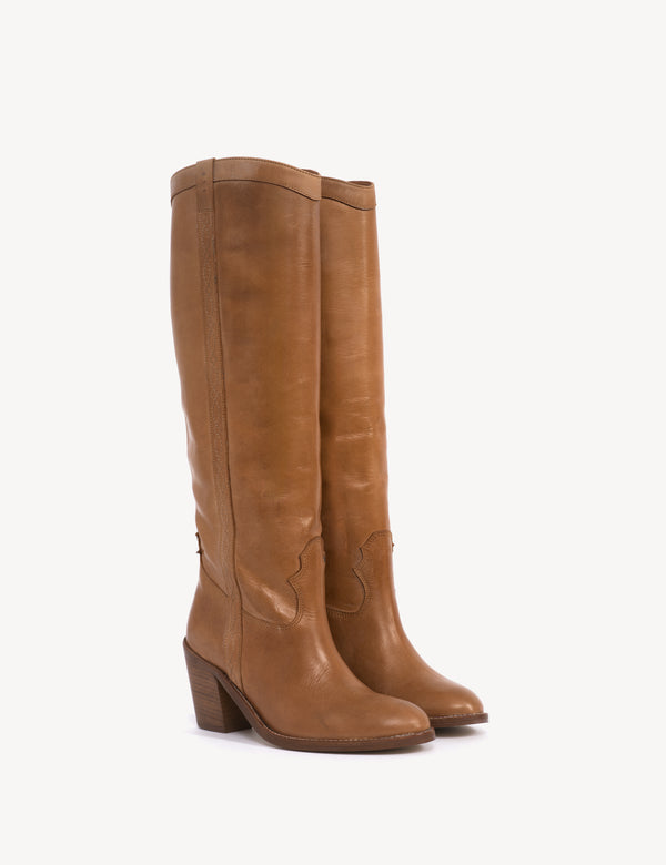 Dico Copenhagen Claire High Western Boot In Dark Tan Escovado Leather