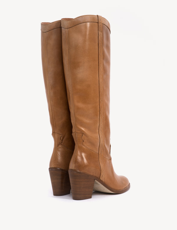 Dico Copenhagen Claire High Western Boot In Dark Tan Escovado Leather
