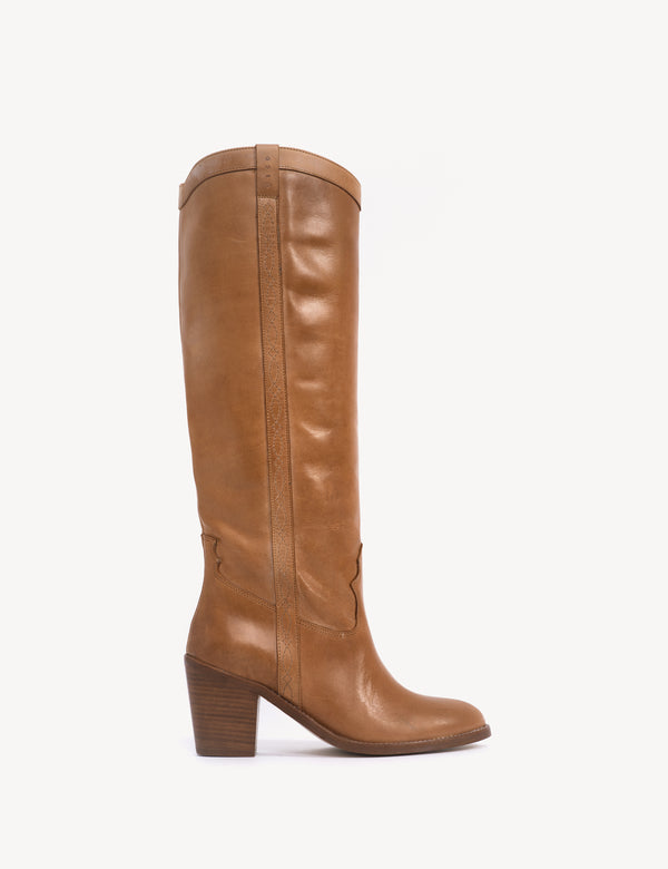 dico copenhagen Claire High Western Boot In Dark tan Escovado Leather