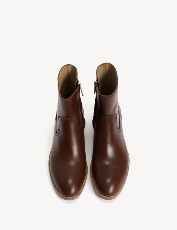 Dico Copenhagen Dunn Zip Boot In Cognac Calfskin