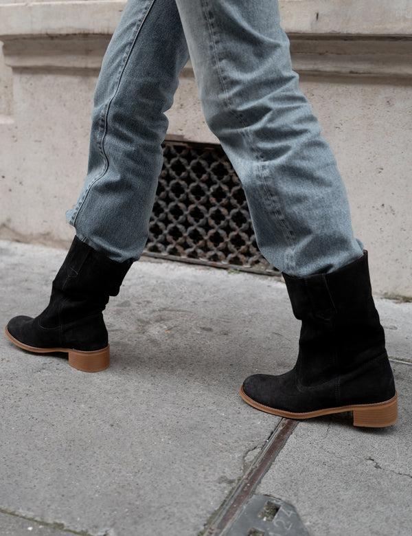 Dico Copenhagen Julia Gaucho Boot In Black Calf Suede