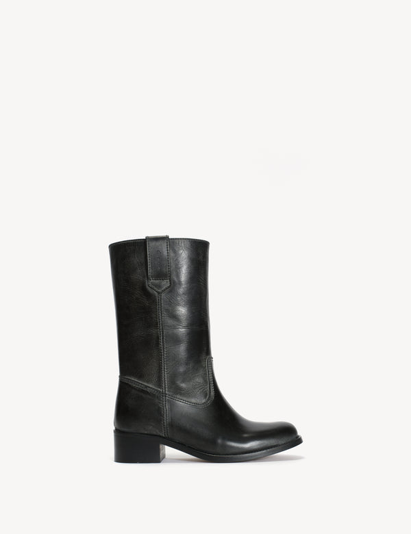 dico copenhagen Julia Gaucho Boot In Charcoal Black Escovado Leather