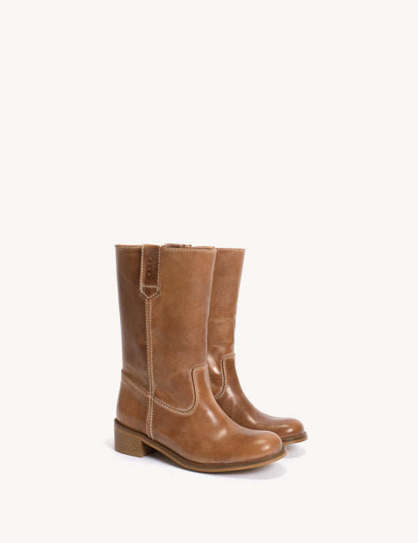 dico Copenhagen Julia Gaucho Boot In Dark Tan Escovado Leather