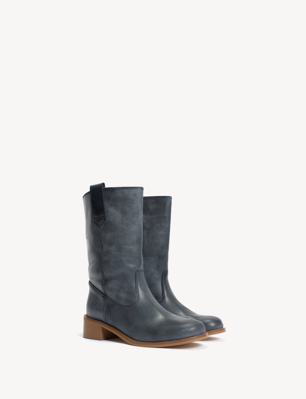 Dico Copenhagen Julia Gaucho Boot In Indigo Blue Escovado Leather