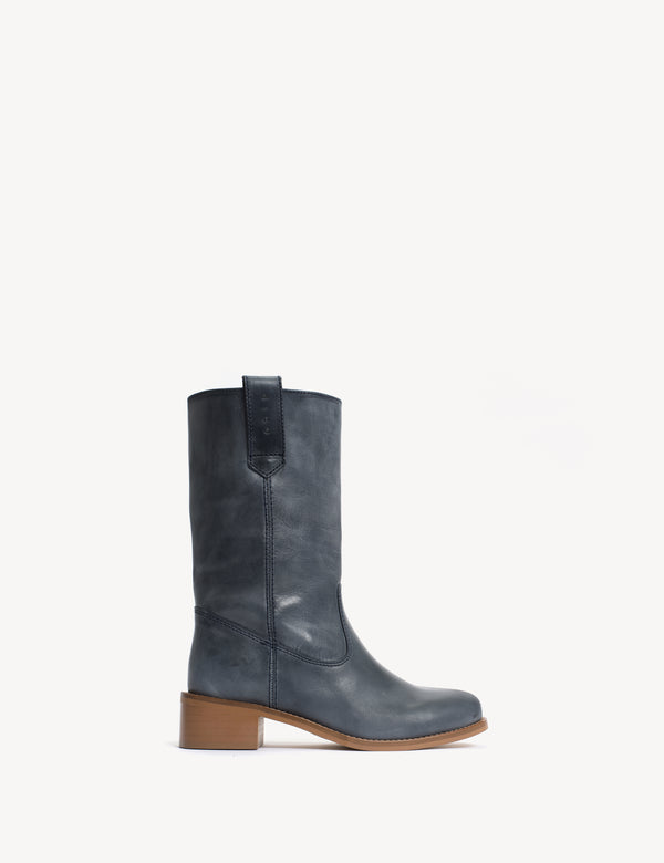 dico copenhagen Julia Gaucho Boot In Indigo Blue Escovado Leather