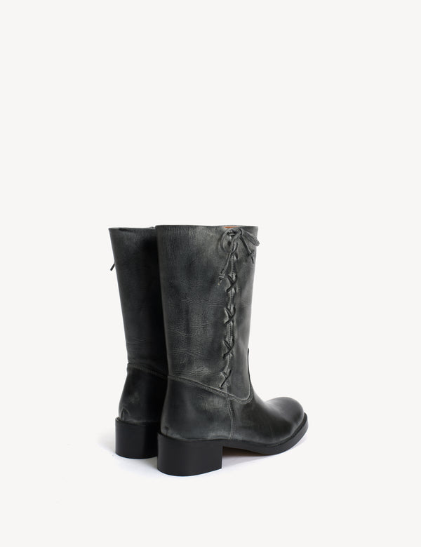 Dico Copenhagen Julia Gaucho Boot With Laces In Black Escovado Leather