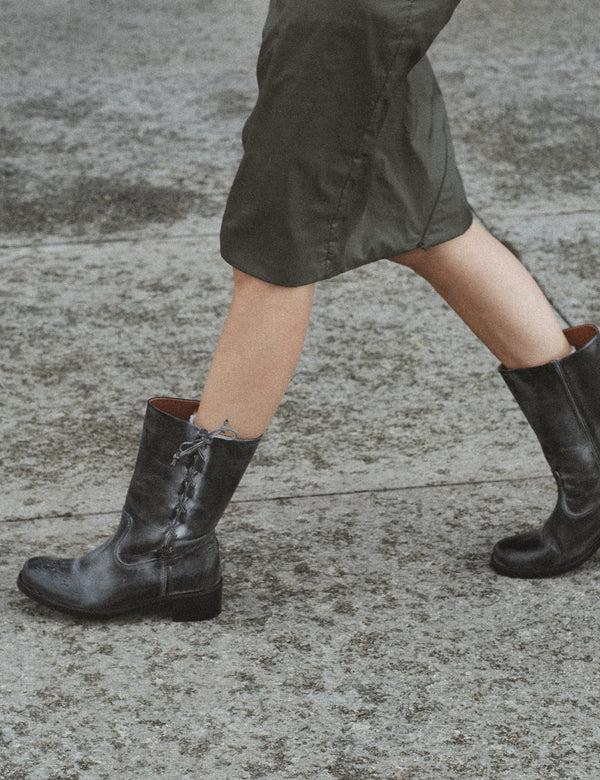 Dico Copenhagen Julia Gaucho Boot With Laces In Black Escovado Leather