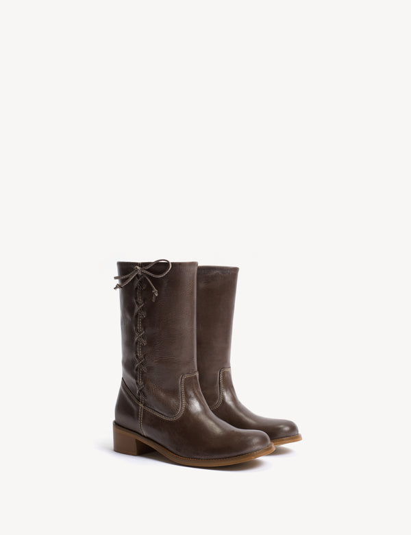 Dico Copenhagen Julia Gaucho Boot With Laces In Dark Brown Escovado Leather