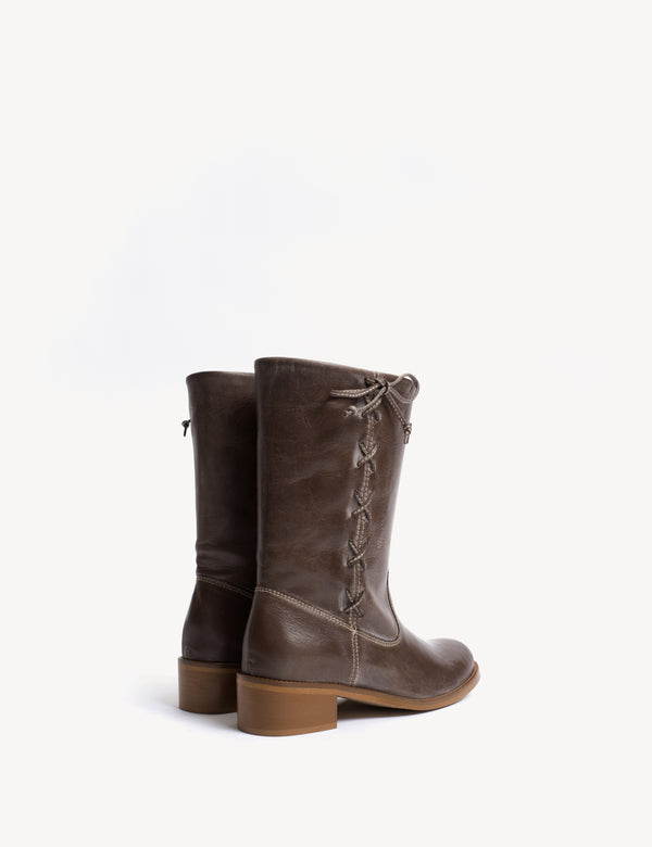 Dico Copenhagen Julia Gaucho Boot With Laces In Dark Brown Escovado Leather