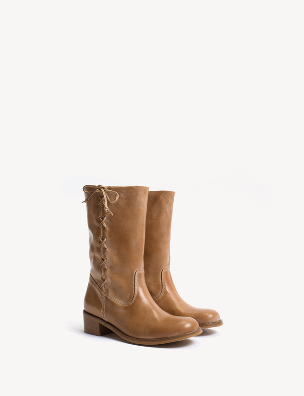 Dico Copenhagen Julia Gaucho Boot With Laces In Dark Tan Escovado Leather