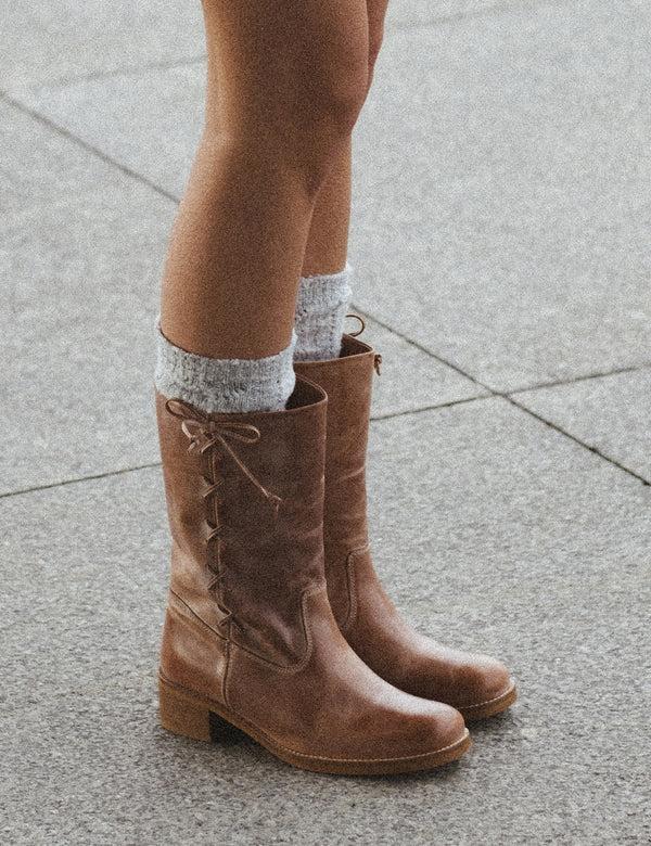 Dico Copenhagen Julia Gaucho Boot With Laces In Dark Tan Escovado Leather