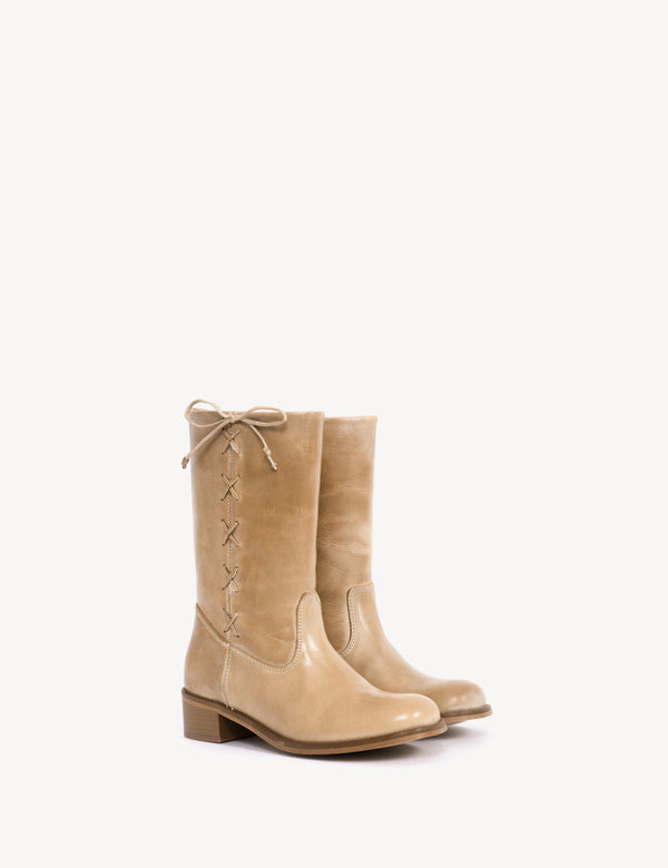 Dico Copenhagen Julia Gaucho Boot With Laces In Light Tan Escovado Leather