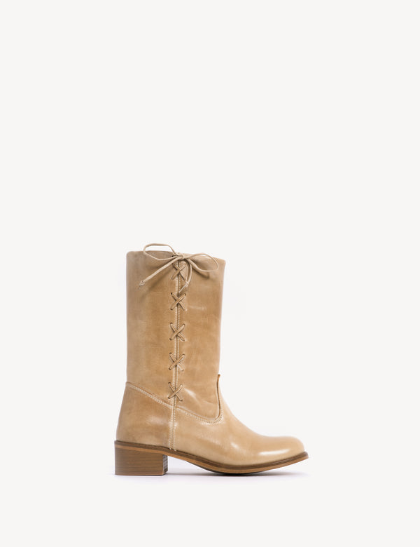 dico copenhagen Julia Gaucho Boot With Laces In Light Tan Escovado Leather