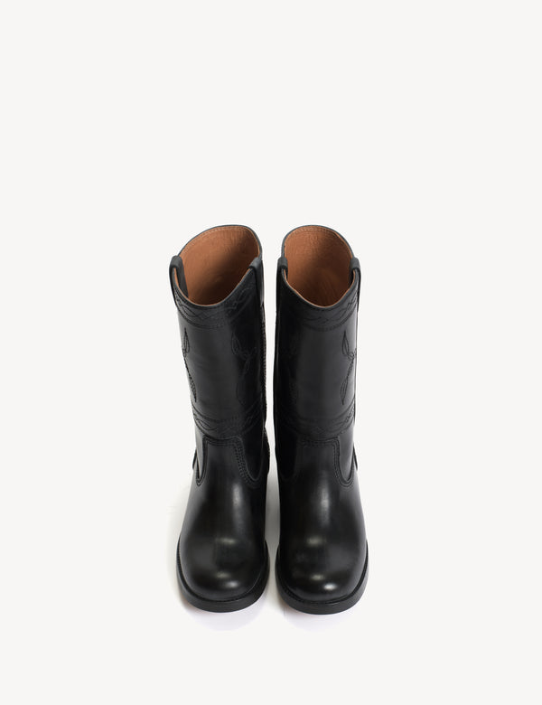 Dico Copenhagen Julia Gaucho Boot With Western Stitchings In Black Escovado Leather