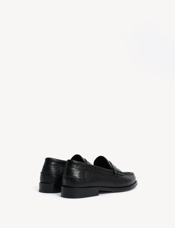 Dico Copenhagen Moccasin Penny Loafer In Black Crocodile Stamped Calfskin