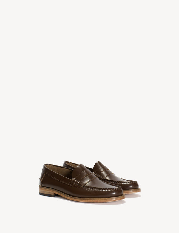 Dico Copenhagen Moccasin Penny Loafer In Brown Polido Leather